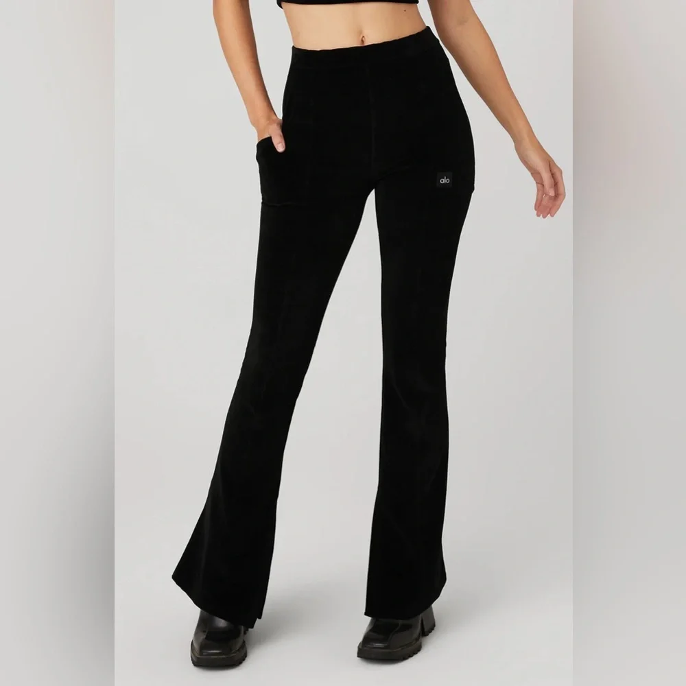 Micro Corduroy High-Waist Winter Break Flare Pants Size XXS in Black